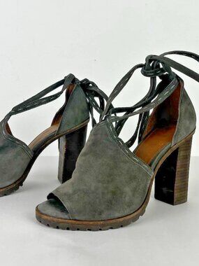 Frye Suzi Pickstitch Sandals Womens 8 Gray Suede Lug Heel Peep Toe Boho Festival